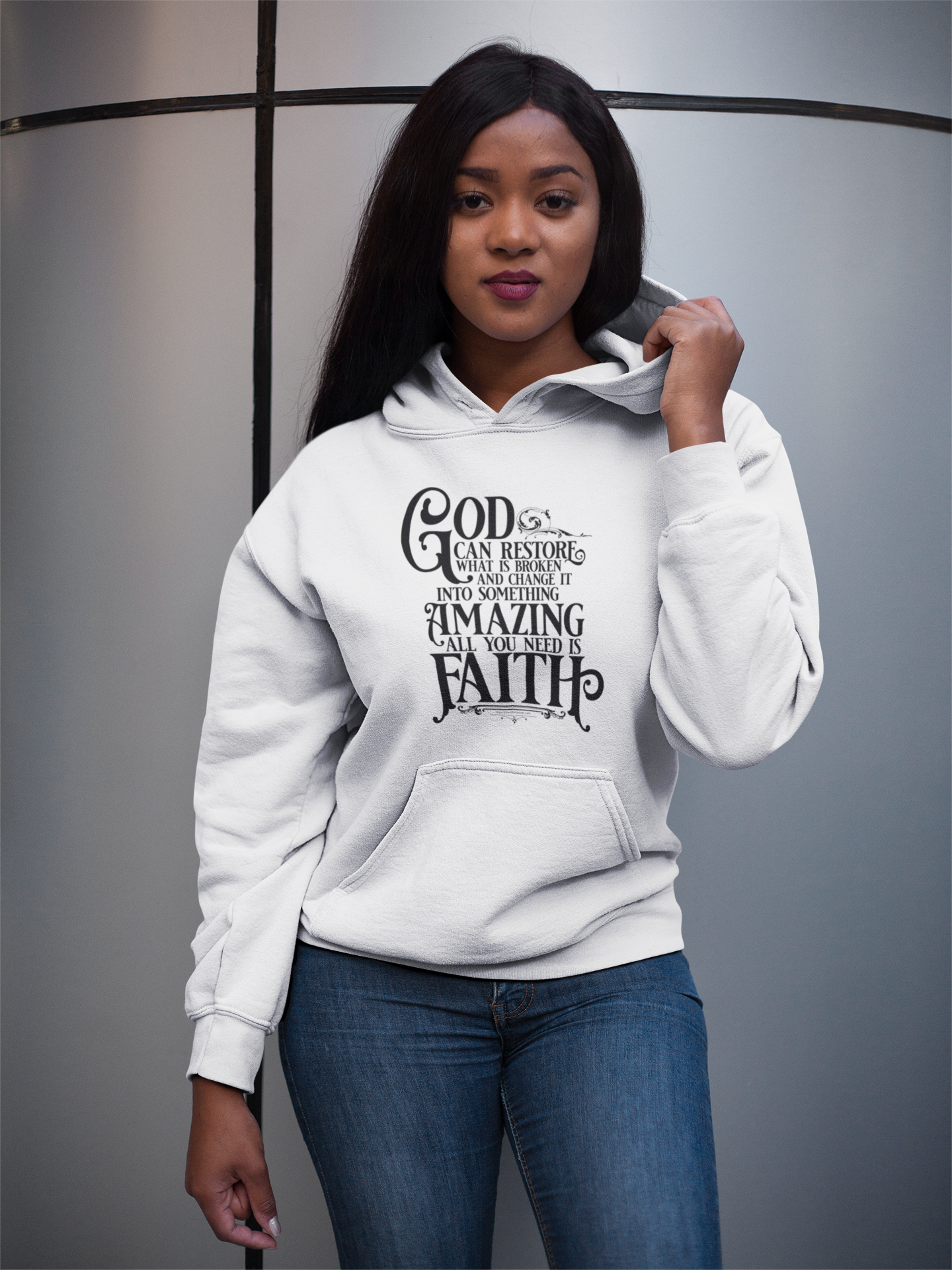 God Restores with Faith Black Text Unisex Hoodie