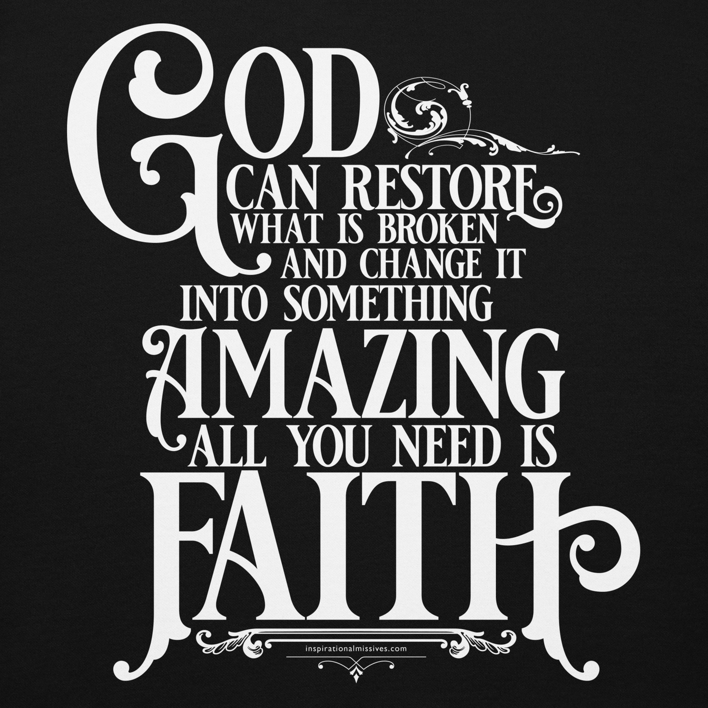 God Restores with Faith White Text Unisex Hoodie
